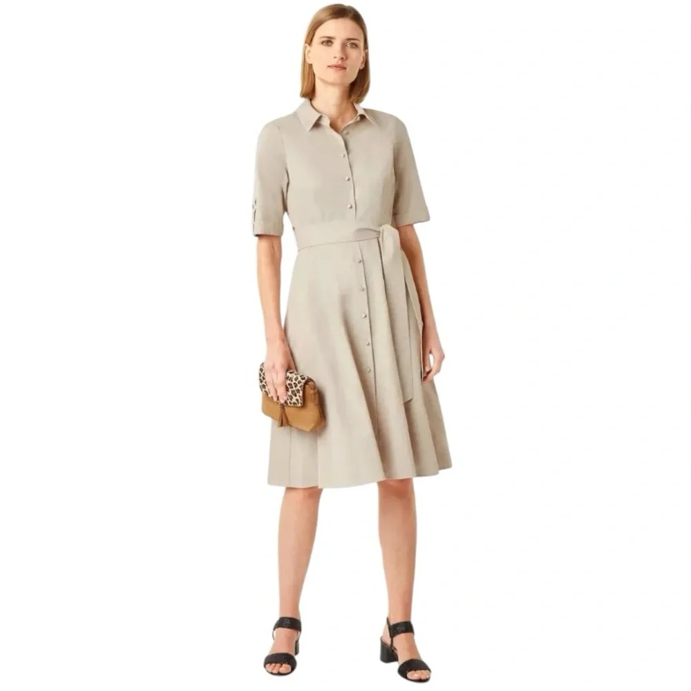 Hobbs Women’s Cream Tyra Fit & Flare Shirt Sleeve Midi Shirt Dress Sz 2 Preppy - Picture 3 of 11
